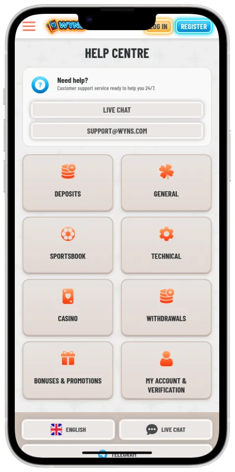 Wyns Casino customer support for withdrawal help