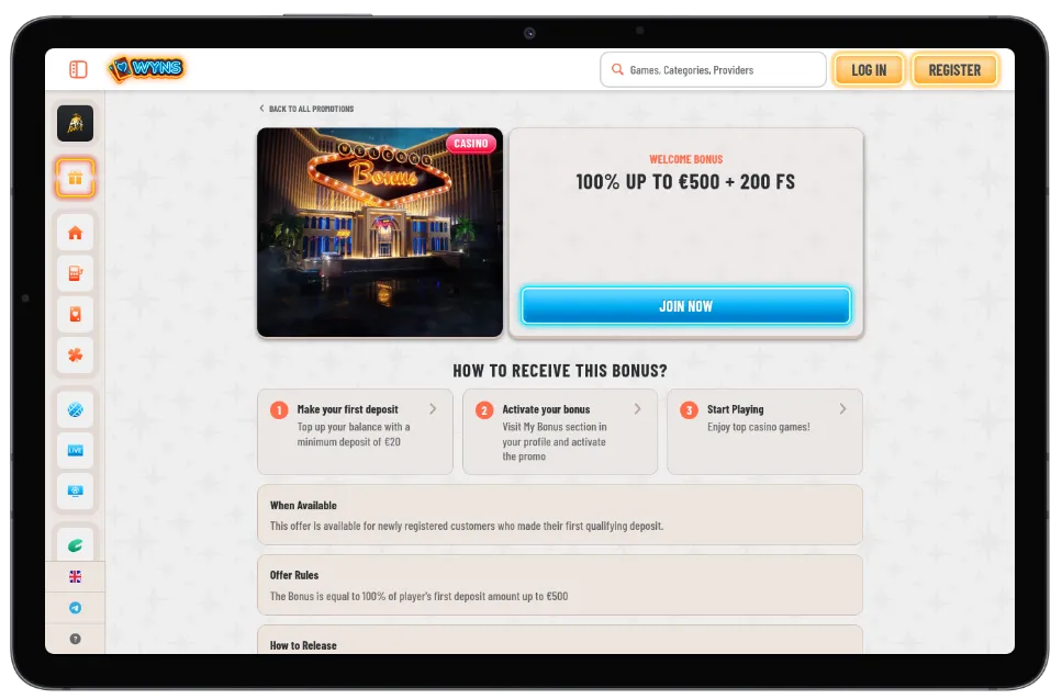 Wyns Casino bonus terms affecting withdrawals